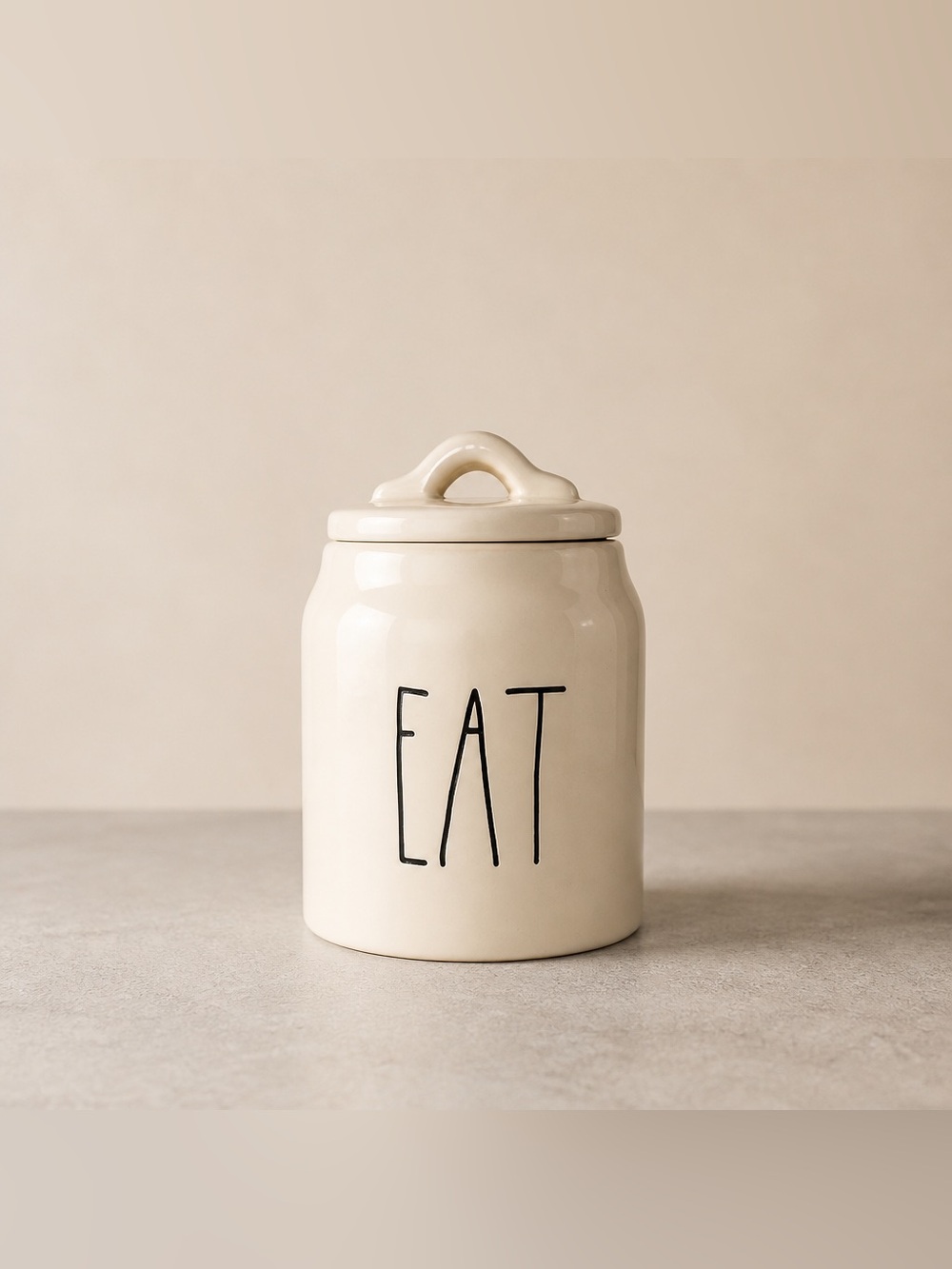 Rae Dunn Ceramic Eat Canister With Lid 5 1/2 inches tall